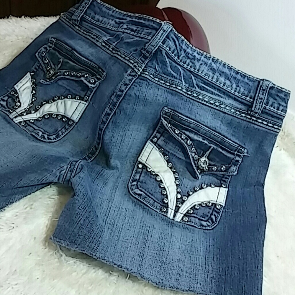 JCJQ Jean Short Shorts Rhinestone Bootie 31"